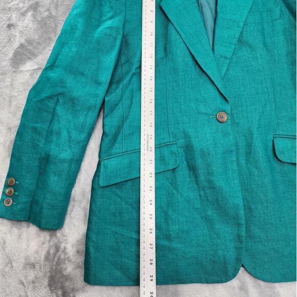 Vintage Liz Claiborne Skirt Suit Womens 10/12 Green Linen Blazer Pencil Office - Picture 9 of 16